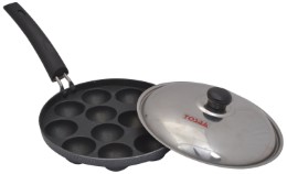 Tosaa Non stick 12 cavity appam patra with Lid, 21 cm